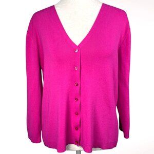 Pink V-Neck Cardigan 3/4 Sleeve Lightweight Knit Size Small
